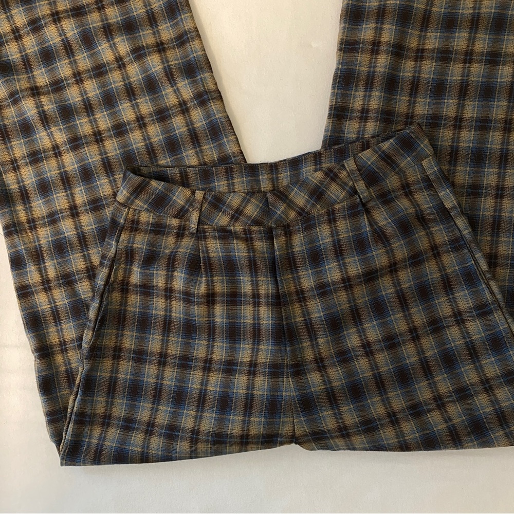 Plaid wide leg high waisted trousers